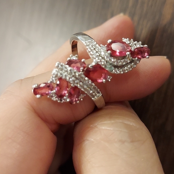 NATURAL Pink Sapphire & CZ Ring - Picture 4 of 5